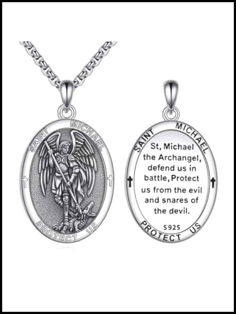 St Michael Pendant Necklace 925 Sterling Silver Patron Saint Protection Amulet